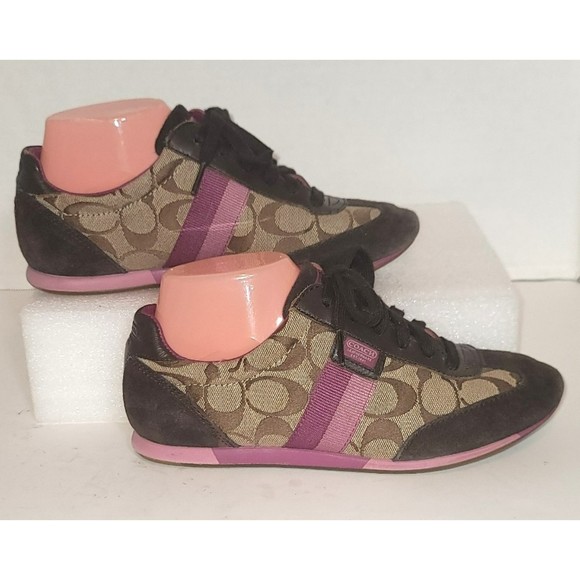 Coach Shoes Coach Joss Signature Logo Tennis Shoe Lace Up Purple Brown Leather Size 7 Poshmark